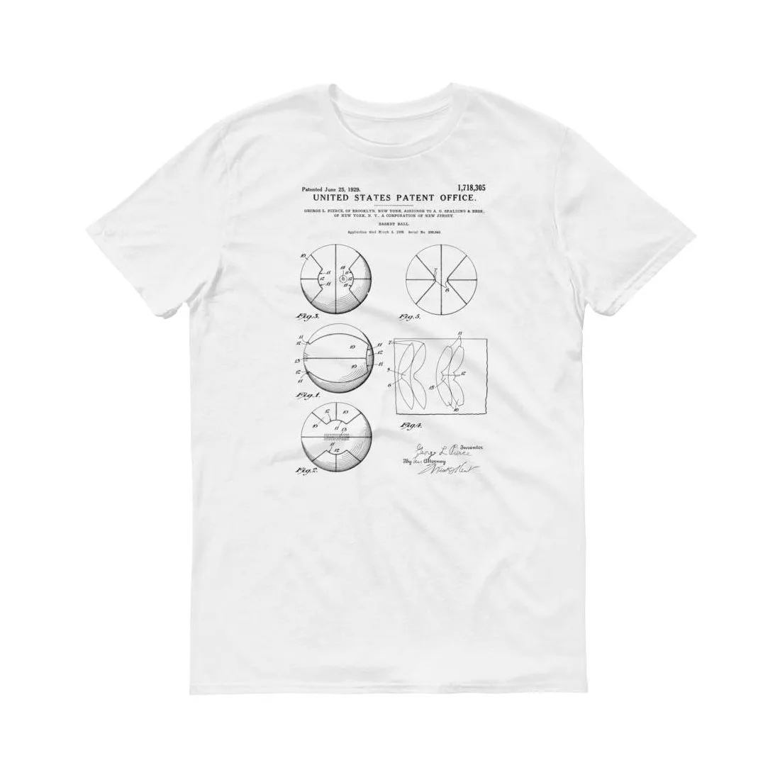 1929 Spalding Basket Ball Patent T-Shirt - Basketball t-shirt, Basketball Patent, Old patent t-shirt, Basketball Gift, Sport Patent T-Shirt