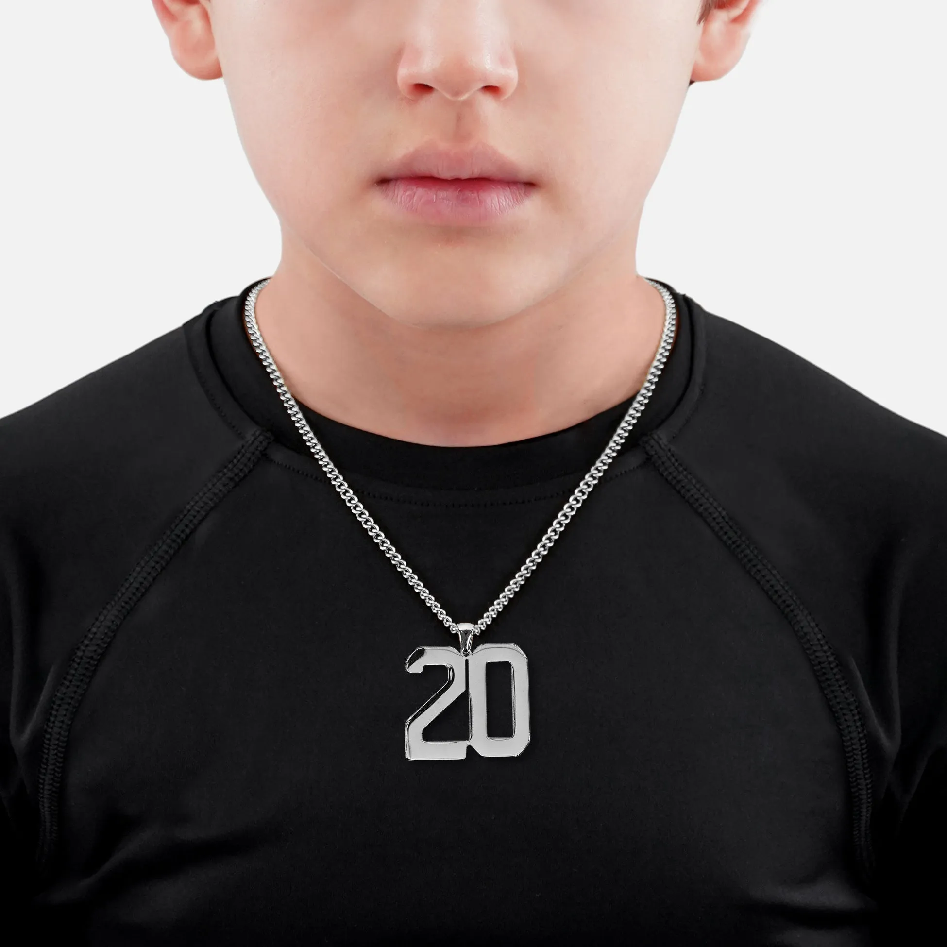 20 Number Pendant with Chain Kids Necklace - Stainless Steel