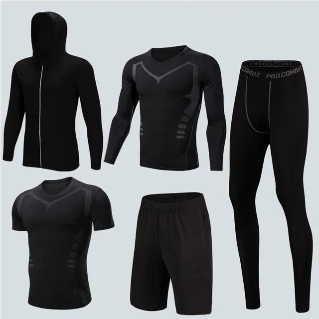 2019 Quick Dry Men's Running Sets 3/4/5pcs/sets Compression Sport Suits Basketball Tights Clothes Gym Fitness Jogging Sportswear