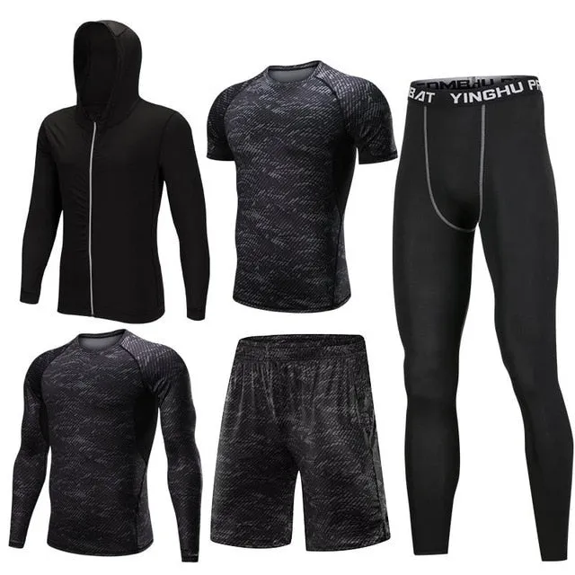 2019 Quick Dry Men's Running Sets 3/4/5pcs/sets Compression Sport Suits Basketball Tights Clothes Gym Fitness Jogging Sportswear