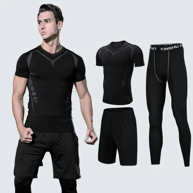 2019 Quick Dry Men's Running Sets 3/4/5pcs/sets Compression Sport Suits Basketball Tights Clothes Gym Fitness Jogging Sportswear