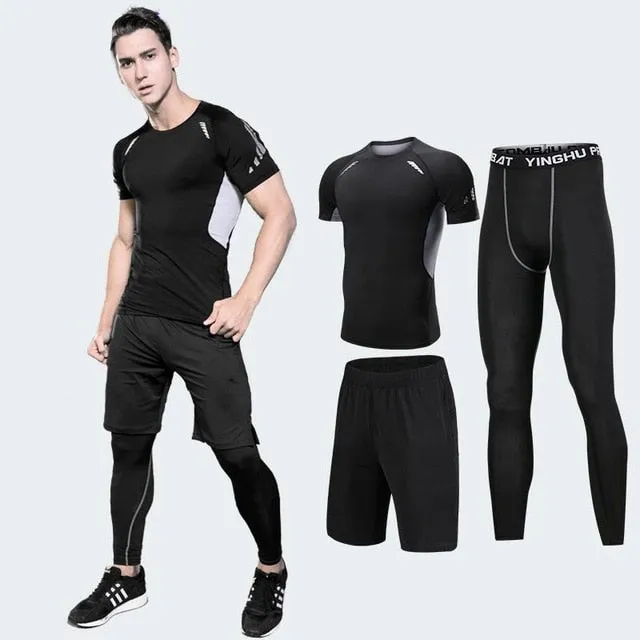 2019 Quick Dry Men's Running Sets 3/4/5pcs/sets Compression Sport Suits Basketball Tights Clothes Gym Fitness Jogging Sportswear