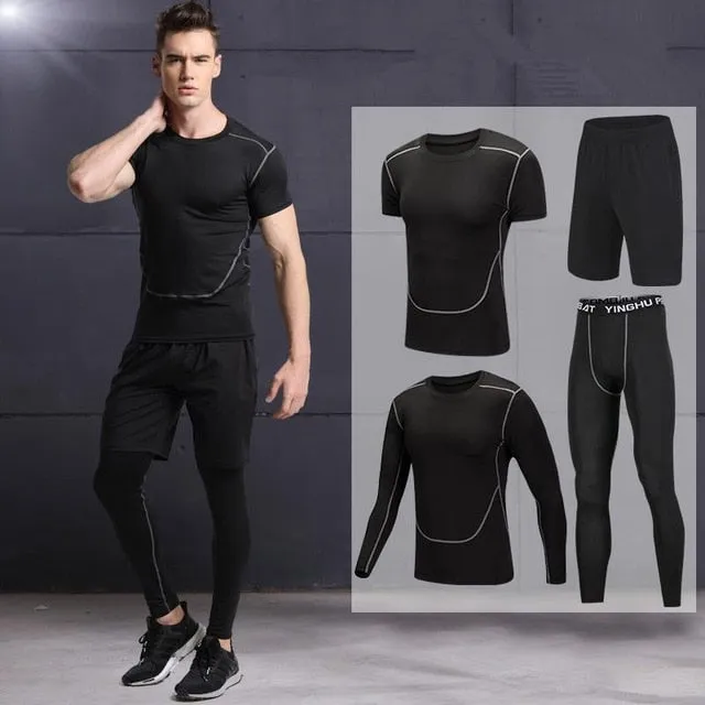 2019 Quick Dry Men's Running Sets 3/4/5pcs/sets Compression Sport Suits Basketball Tights Clothes Gym Fitness Jogging Sportswear