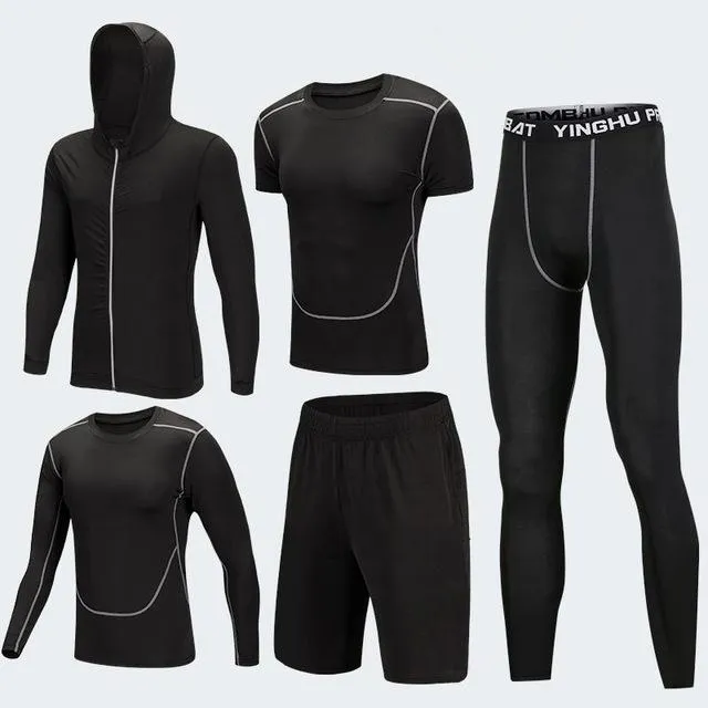 2019 Quick Dry Men's Running Sets 3/4/5pcs/sets Compression Sport Suits Basketball Tights Clothes Gym Fitness Jogging Sportswear
