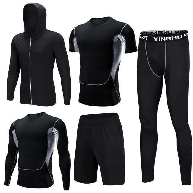 2019 Quick Dry Men's Running Sets 3/4/5pcs/sets Compression Sport Suits Basketball Tights Clothes Gym Fitness Jogging Sportswear