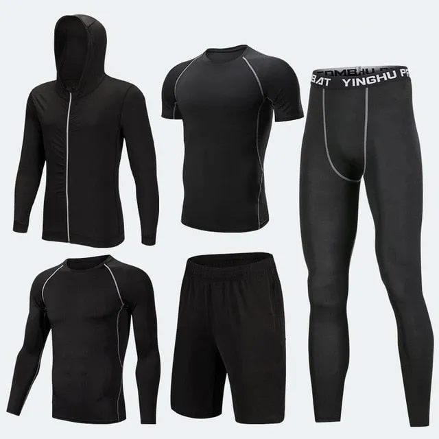 2019 Quick Dry Men's Running Sets 3/4/5pcs/sets Compression Sport Suits Basketball Tights Clothes Gym Fitness Jogging Sportswear