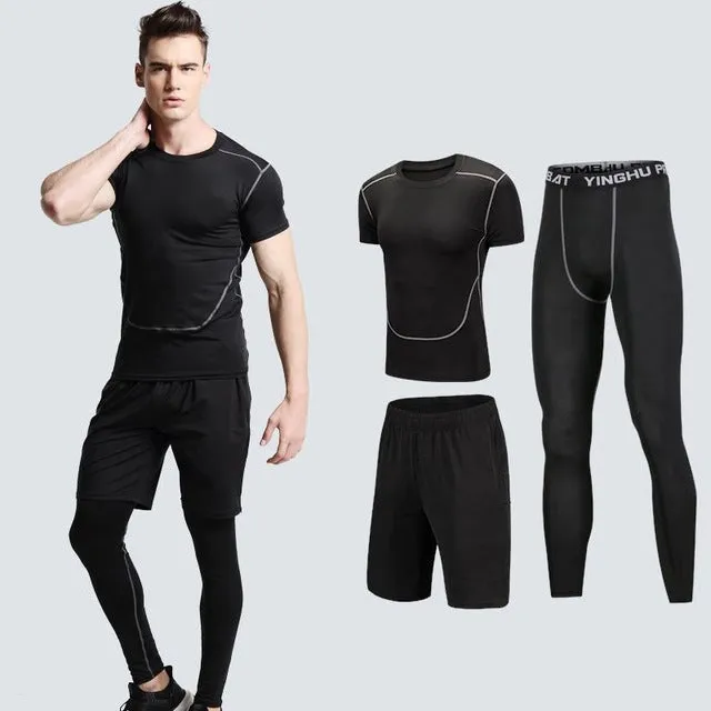 2019 Quick Dry Men's Running Sets 3/4/5pcs/sets Compression Sport Suits Basketball Tights Clothes Gym Fitness Jogging Sportswear