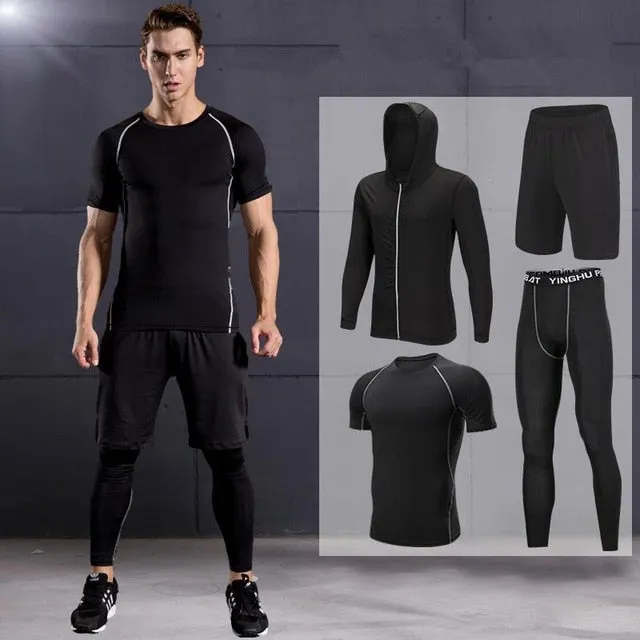 2019 Quick Dry Men's Running Sets 3/4/5pcs/sets Compression Sport Suits Basketball Tights Clothes Gym Fitness Jogging Sportswear