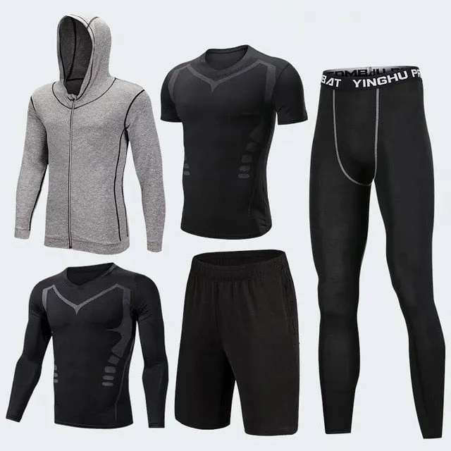 2019 Quick Dry Men's Running Sets 3/4/5pcs/sets Compression Sport Suits Basketball Tights Clothes Gym Fitness Jogging Sportswear