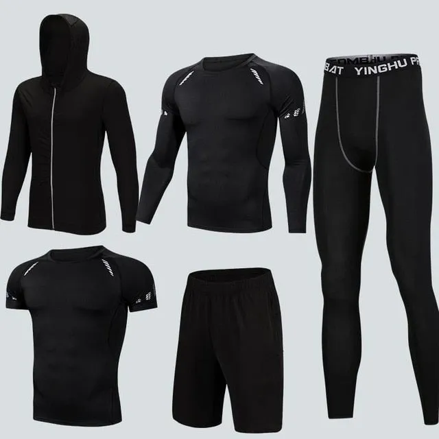 2019 Quick Dry Men's Running Sets 3/4/5pcs/sets Compression Sport Suits Basketball Tights Clothes Gym Fitness Jogging Sportswear