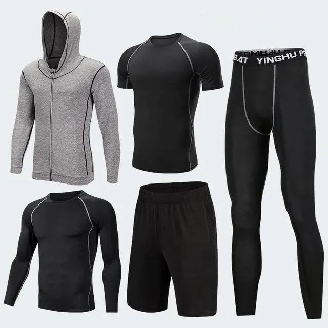 2019 Quick Dry Men's Running Sets 3/4/5pcs/sets Compression Sport Suits Basketball Tights Clothes Gym Fitness Jogging Sportswear