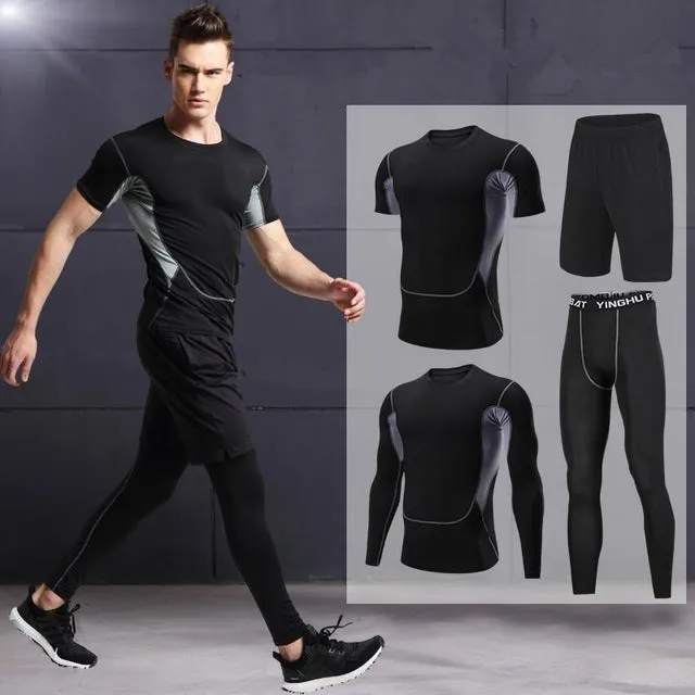 2019 Quick Dry Men's Running Sets 3/4/5pcs/sets Compression Sport Suits Basketball Tights Clothes Gym Fitness Jogging Sportswear