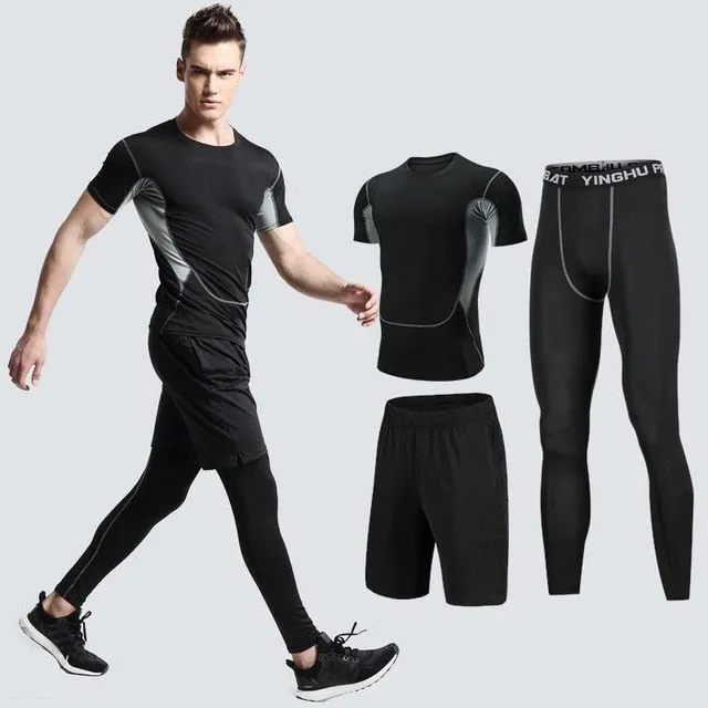 2019 Quick Dry Men's Running Sets 3/4/5pcs/sets Compression Sport Suits Basketball Tights Clothes Gym Fitness Jogging Sportswear
