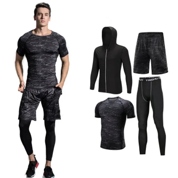 2019 Quick Dry Men's Running Sets 3/4/5pcs/sets Compression Sport Suits Basketball Tights Clothes Gym Fitness Jogging Sportswear