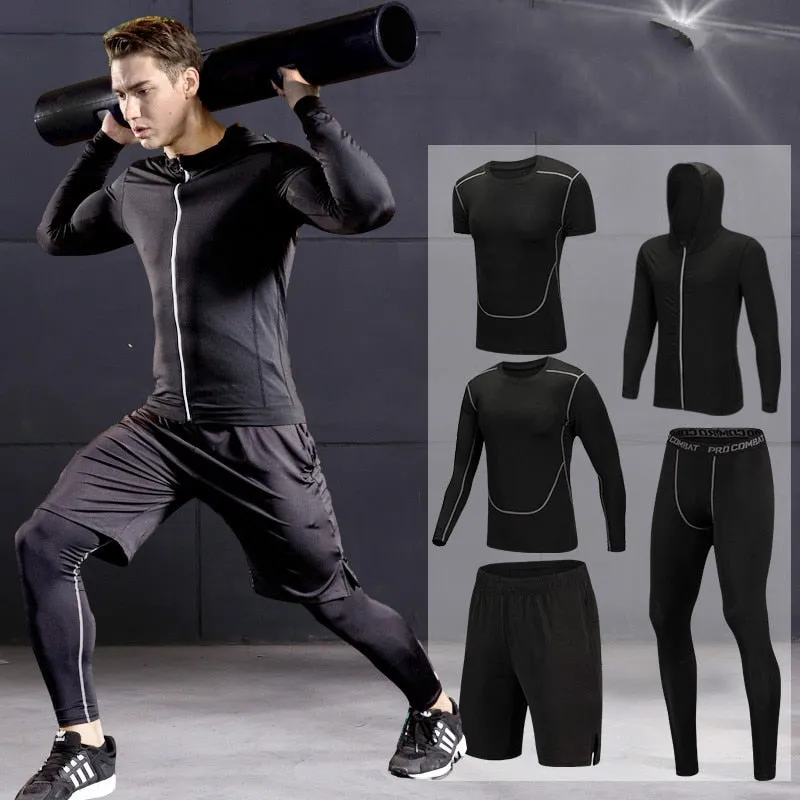 2019 Quick Dry Men's Running Sets 3/4/5pcs/sets Compression Sport Suits Basketball Tights Clothes Gym Fitness Jogging Sportswear