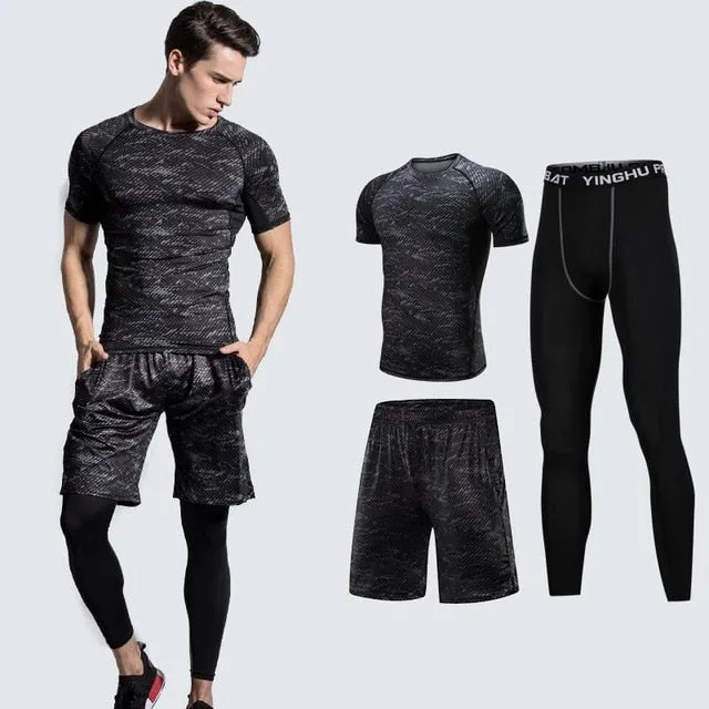 2019 Quick Dry Men's Running Sets 3/4/5pcs/sets Compression Sport Suits Basketball Tights Clothes Gym Fitness Jogging Sportswear