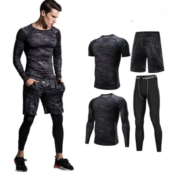 2019 Quick Dry Men's Running Sets 3/4/5pcs/sets Compression Sport Suits Basketball Tights Clothes Gym Fitness Jogging Sportswear