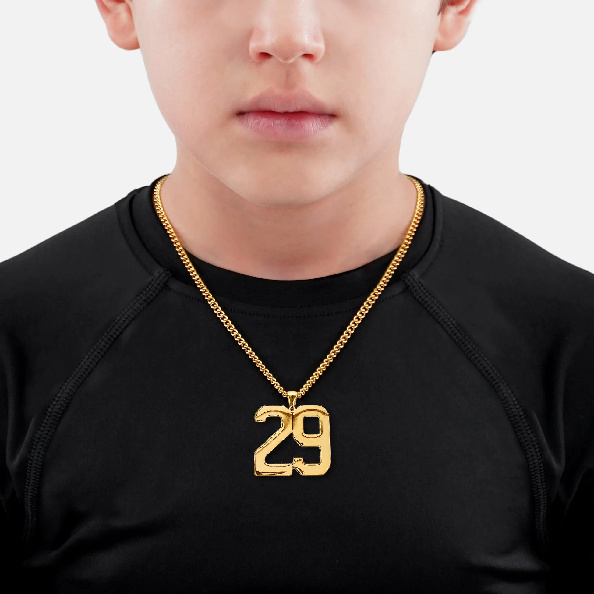 29 Number Pendant with Chain Kids Necklace - Gold Plated Stainless Steel