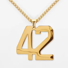 42 Number Pendant with Chain Kids Necklace - Gold Plated Stainless Steel