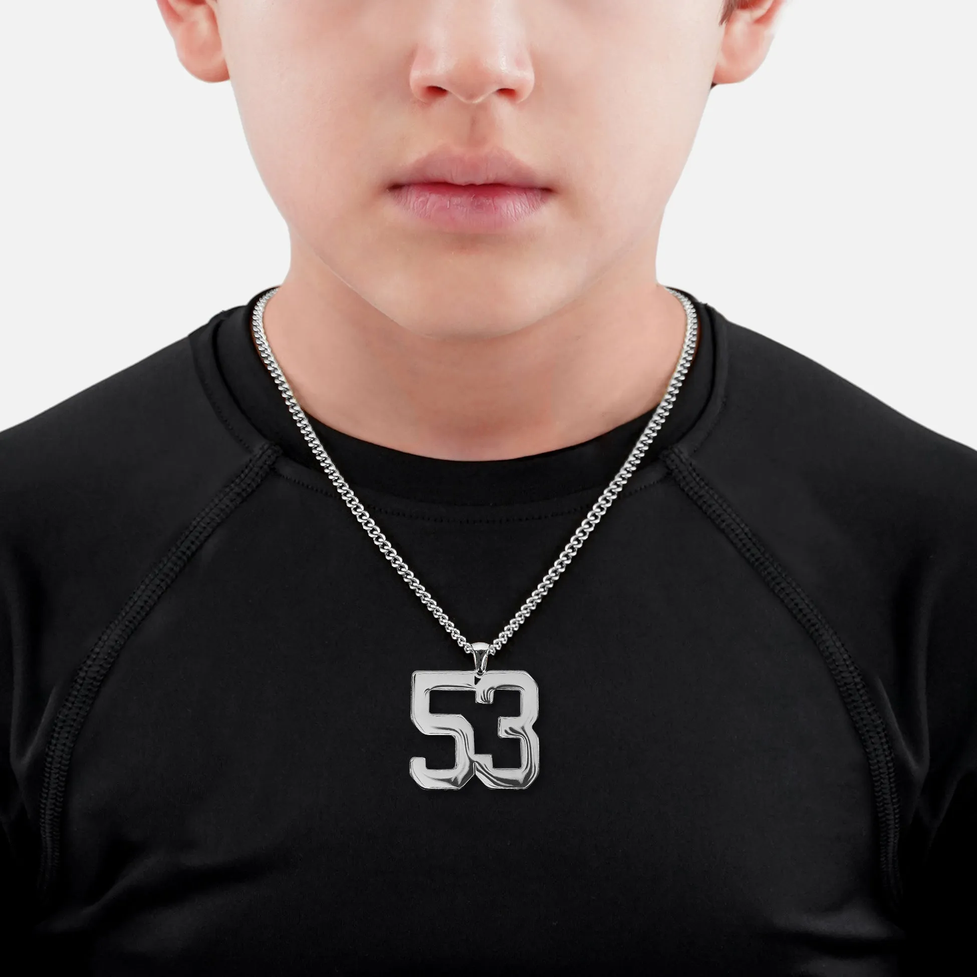 53 Number Pendant with Chain Kids Necklace - Stainless Steel