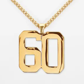 60 Number Pendant with Chain Necklace - Gold Plated Stainless Steel