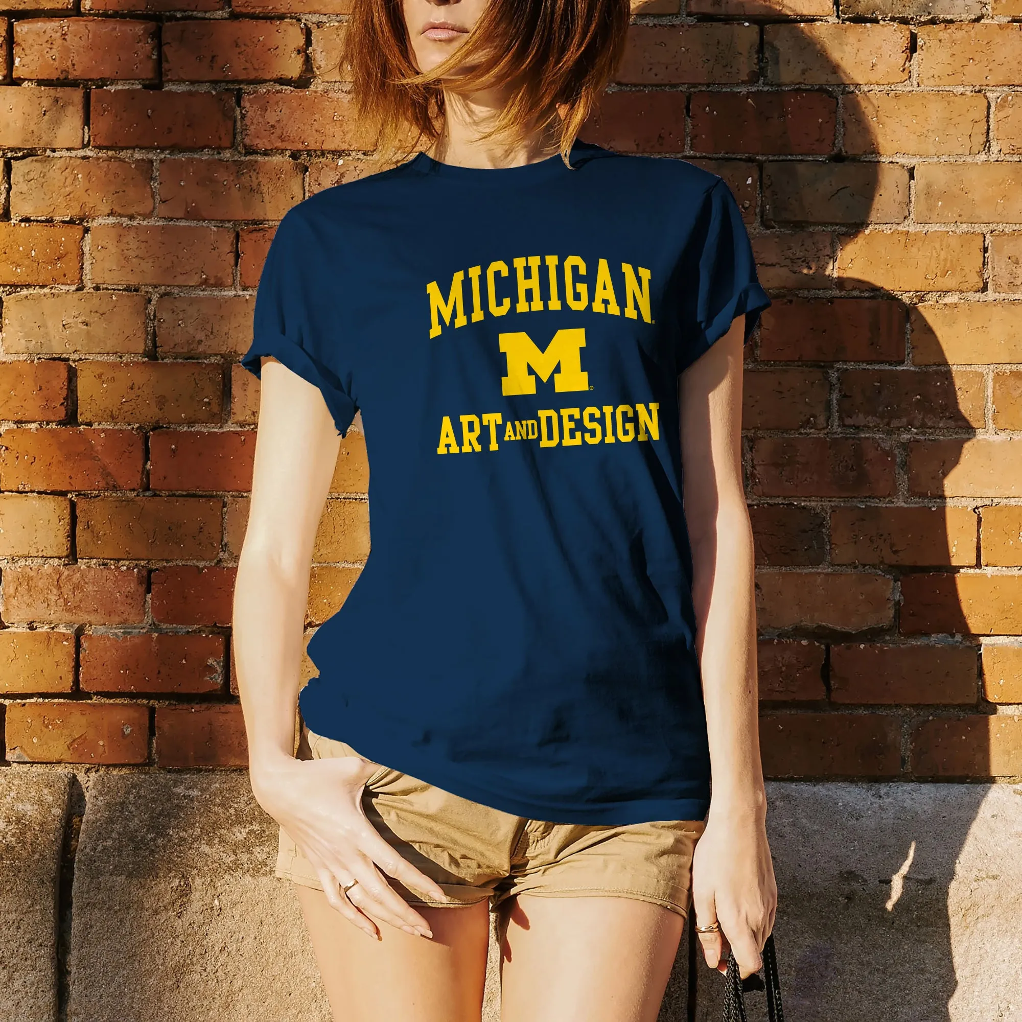 Arch Logo Art & Design University of Michigan Basic Cotton Short Sleeve T-Shirt - Navy