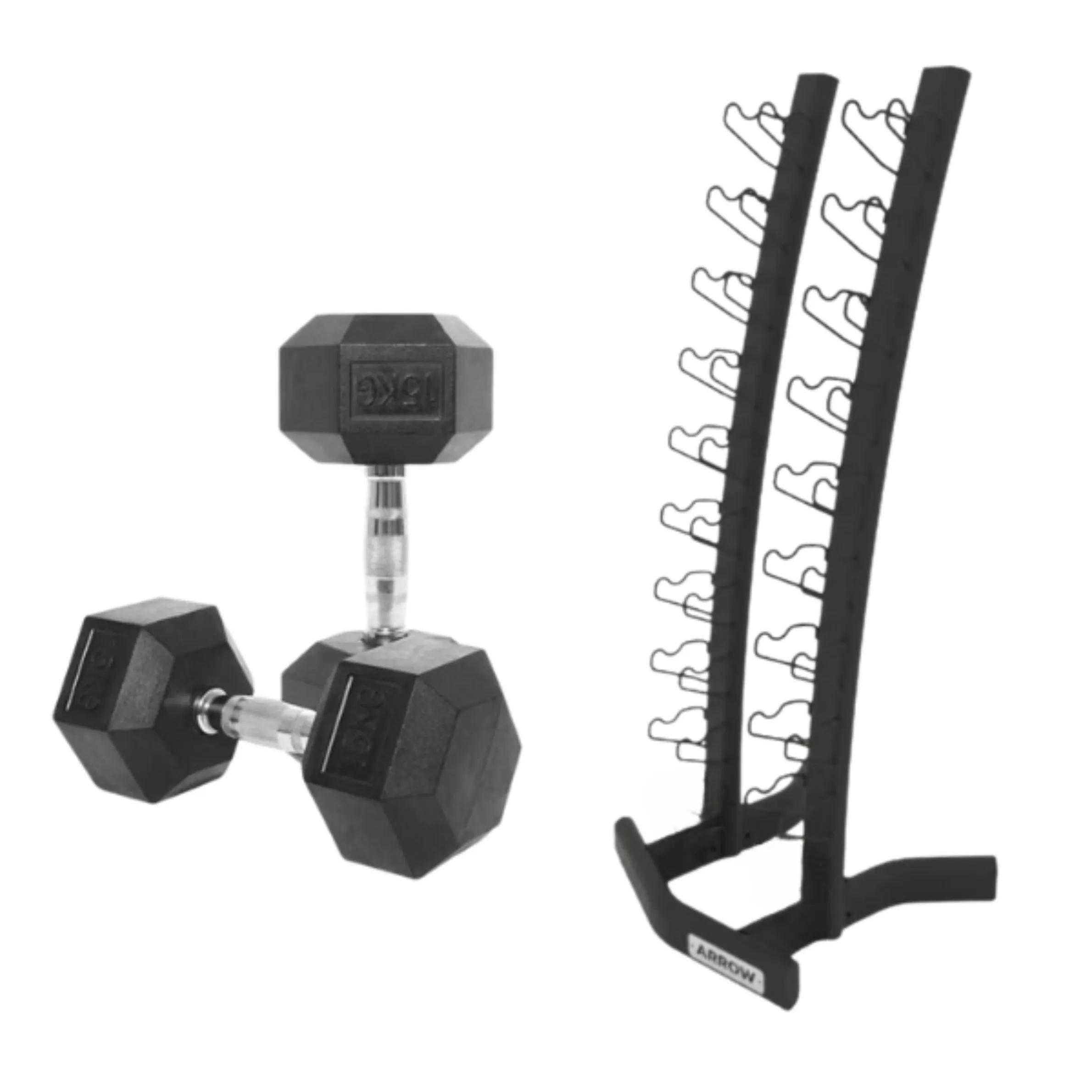 ARROW 2-10kg Rubber Hex Dumbbell Package with Rack (2-10kg Pair)