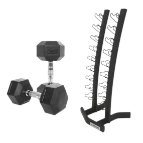 ARROW 2-10kg Rubber Hex Dumbbell Package with Rack (2-10kg Pair)