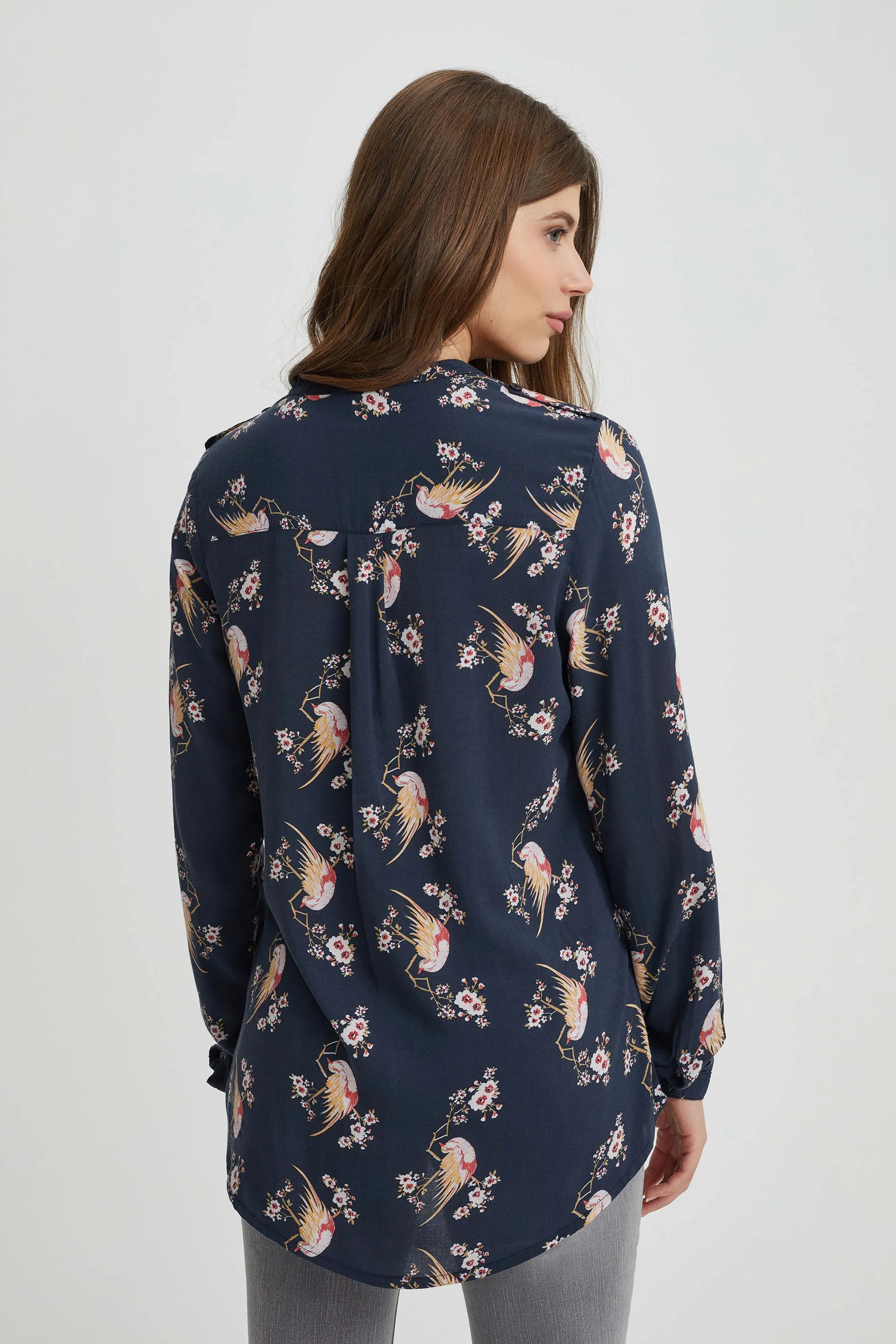 Asymmetrical floral print blouse