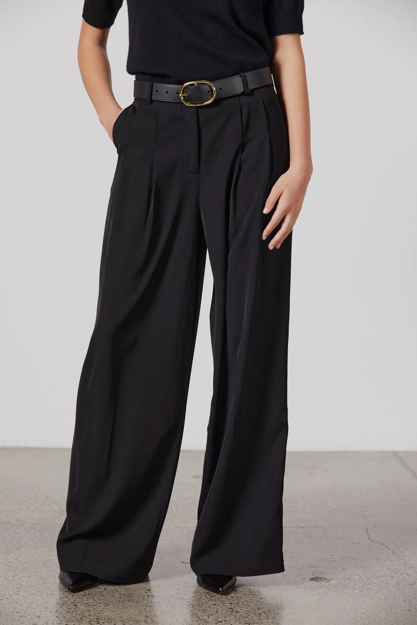 Ava Wide Leg Pant - Black