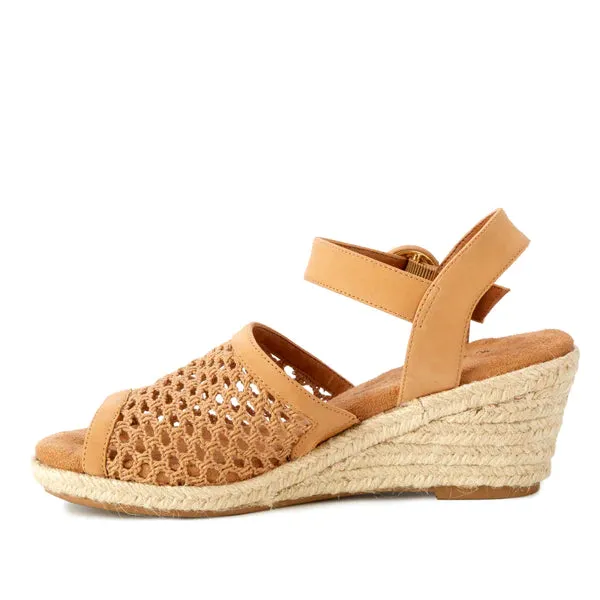 Avery Wedge Sandal: Camel Nubuck and Camel Crochet Fabric I Walking Cradle
