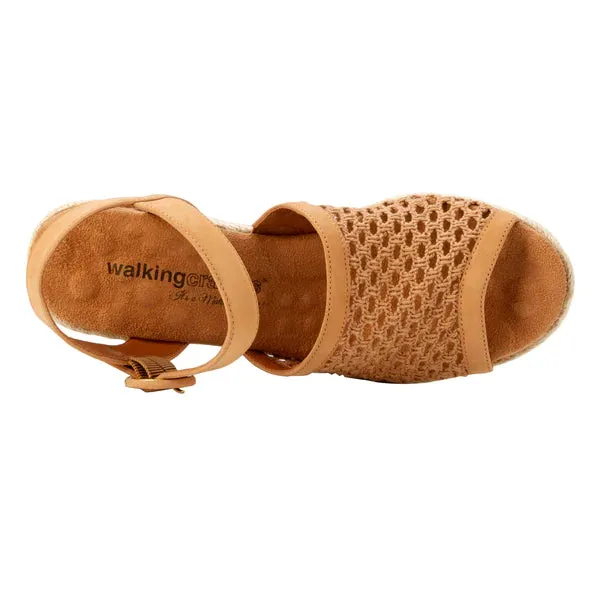 Avery Wedge Sandal: Camel Nubuck and Camel Crochet Fabric I Walking Cradle