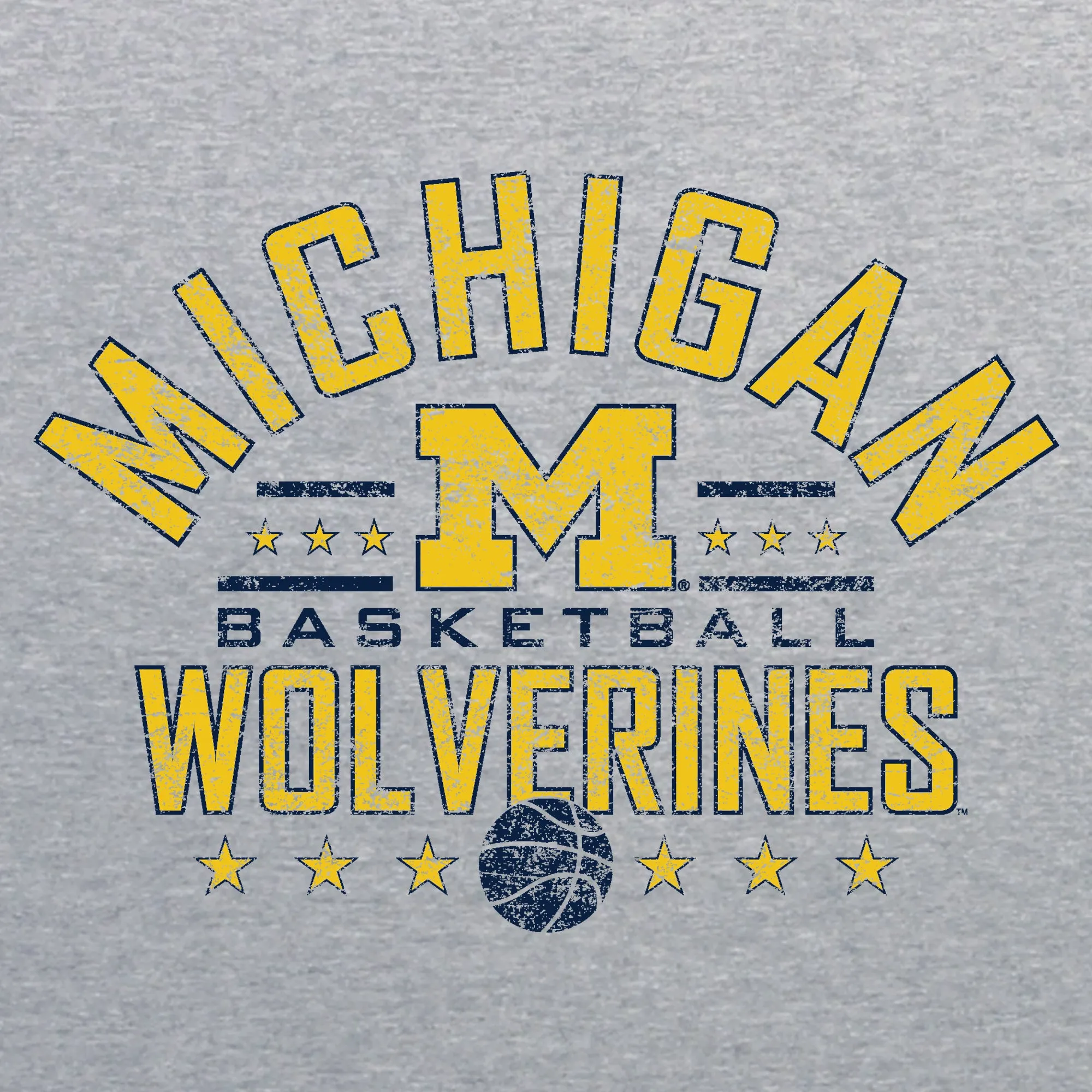 Basketball Arch Stars University of Michigan Basic Cotton Short Sleeve T Shirt - Sport Grey