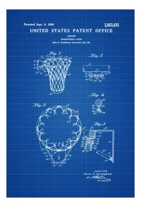 Basketball Hoop Patent - Patent Print, Wall Decor, Basketball Art, Basketball Poster, Basketball Patent