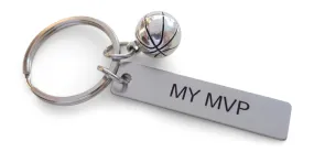 Basketball Keychian and Steel Tag Engraved with "My MVP", Basketball Fan Keychain Gift