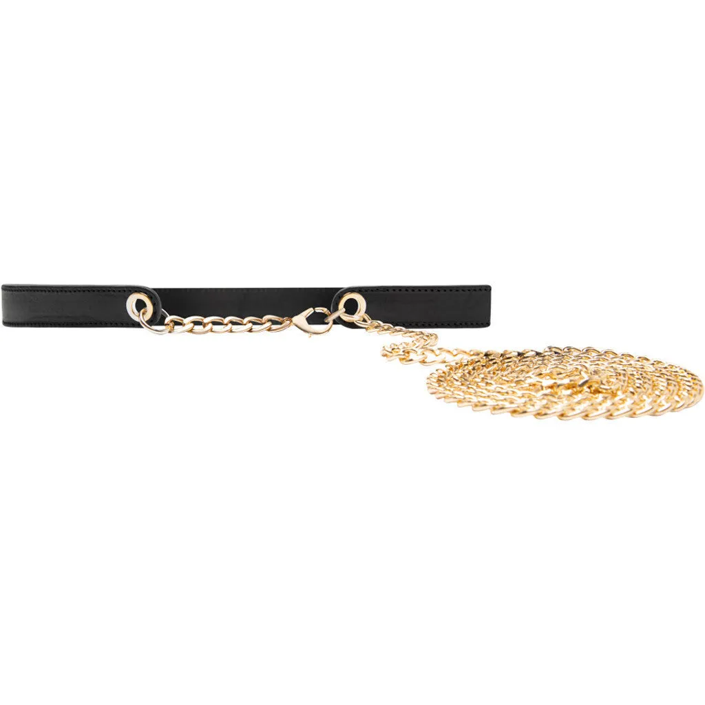 Beautiful leather belt with chain detail / 14930 - Black (Nero)