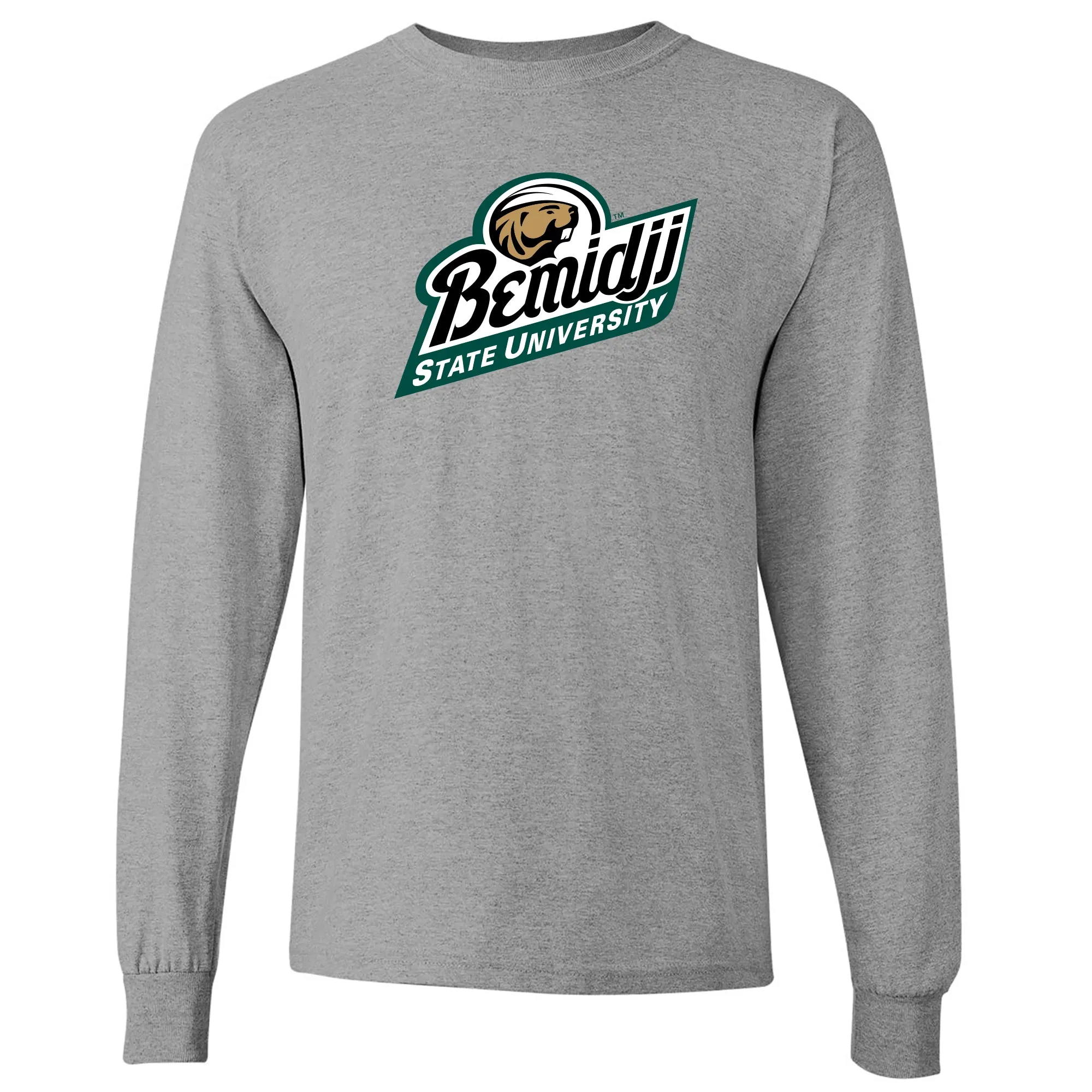 Bemidji State Beavers Primary Logo Long Sleeve T Shirt - Sport Grey