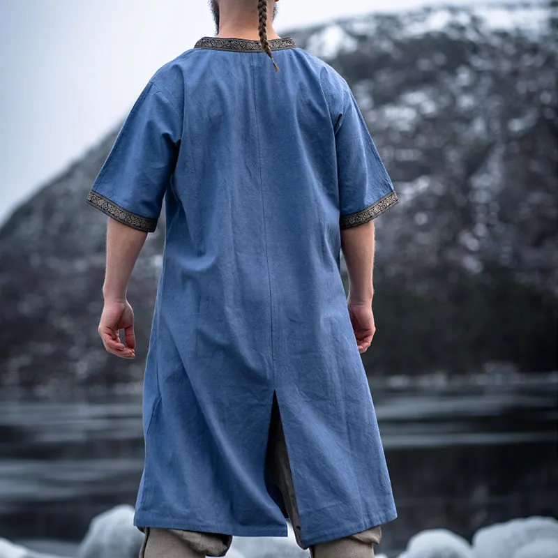 Blue Short Sleeve Tunic w/ Trim - Cotton