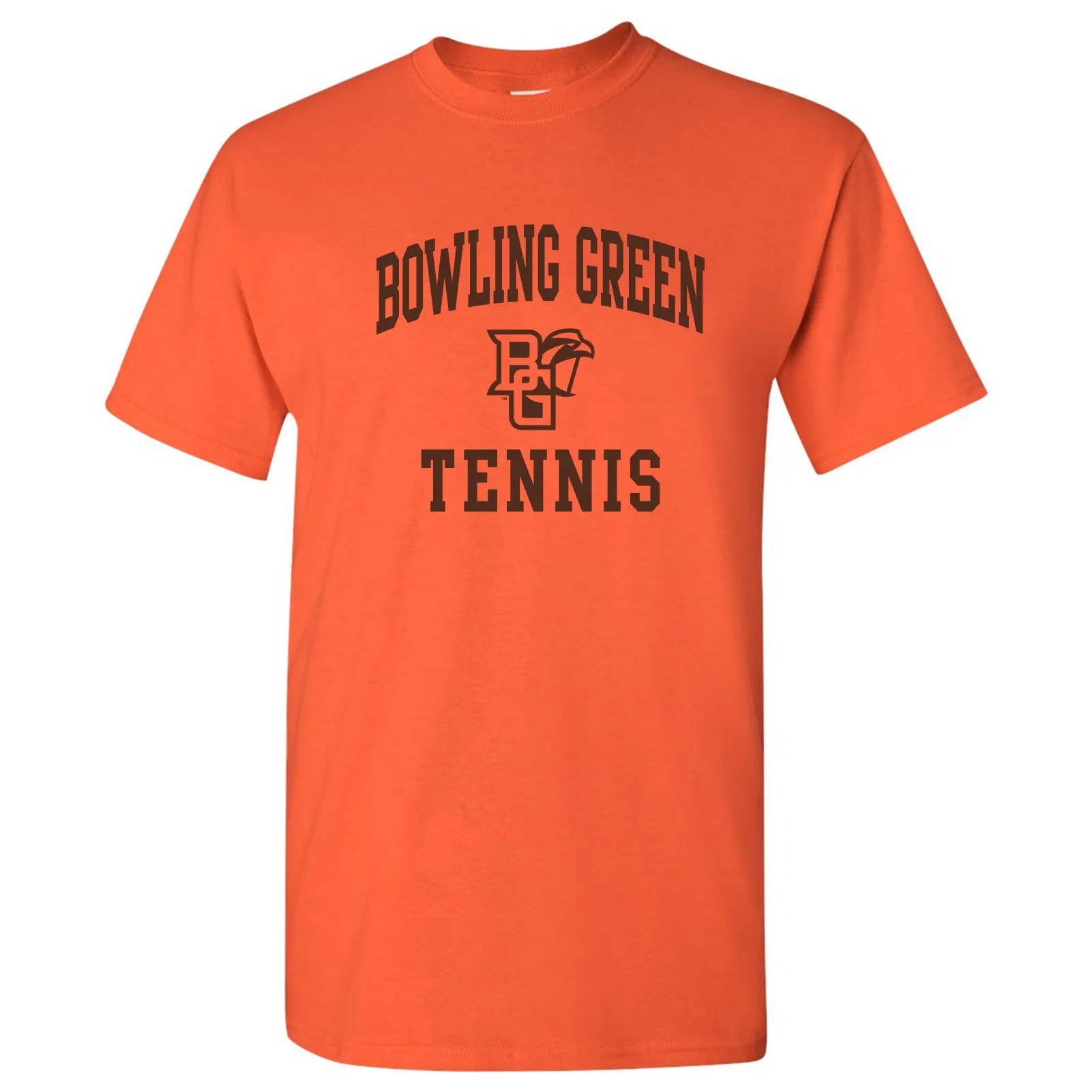 Bowling Green State University Falcons Arch Logo Tennis Basic Cotton Short Sleeve T Shirt - Orange