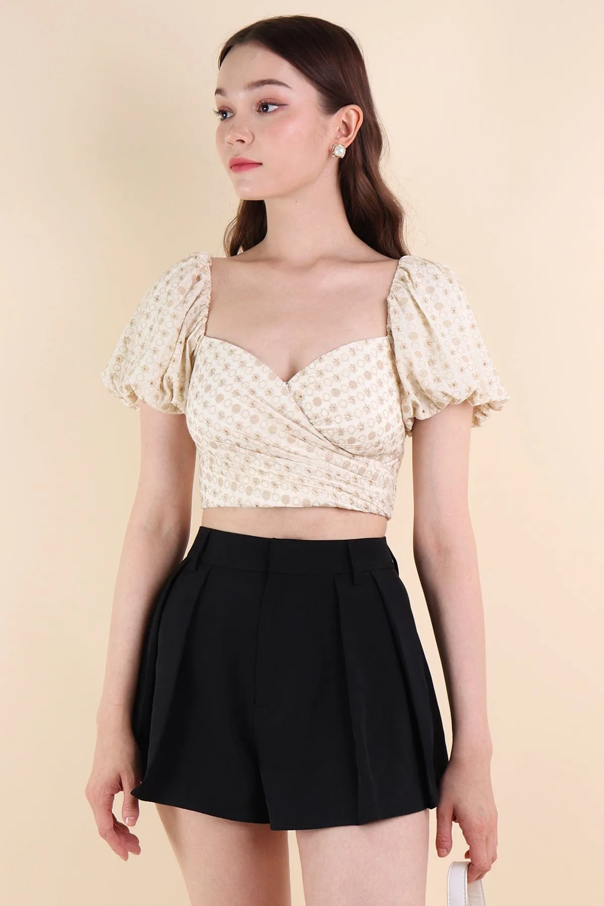 ELIA EYELET PUFF SLEEVE TOP IN OAT