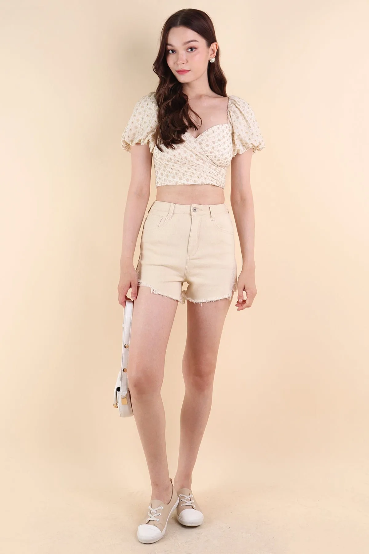 ELIA EYELET PUFF SLEEVE TOP IN OAT