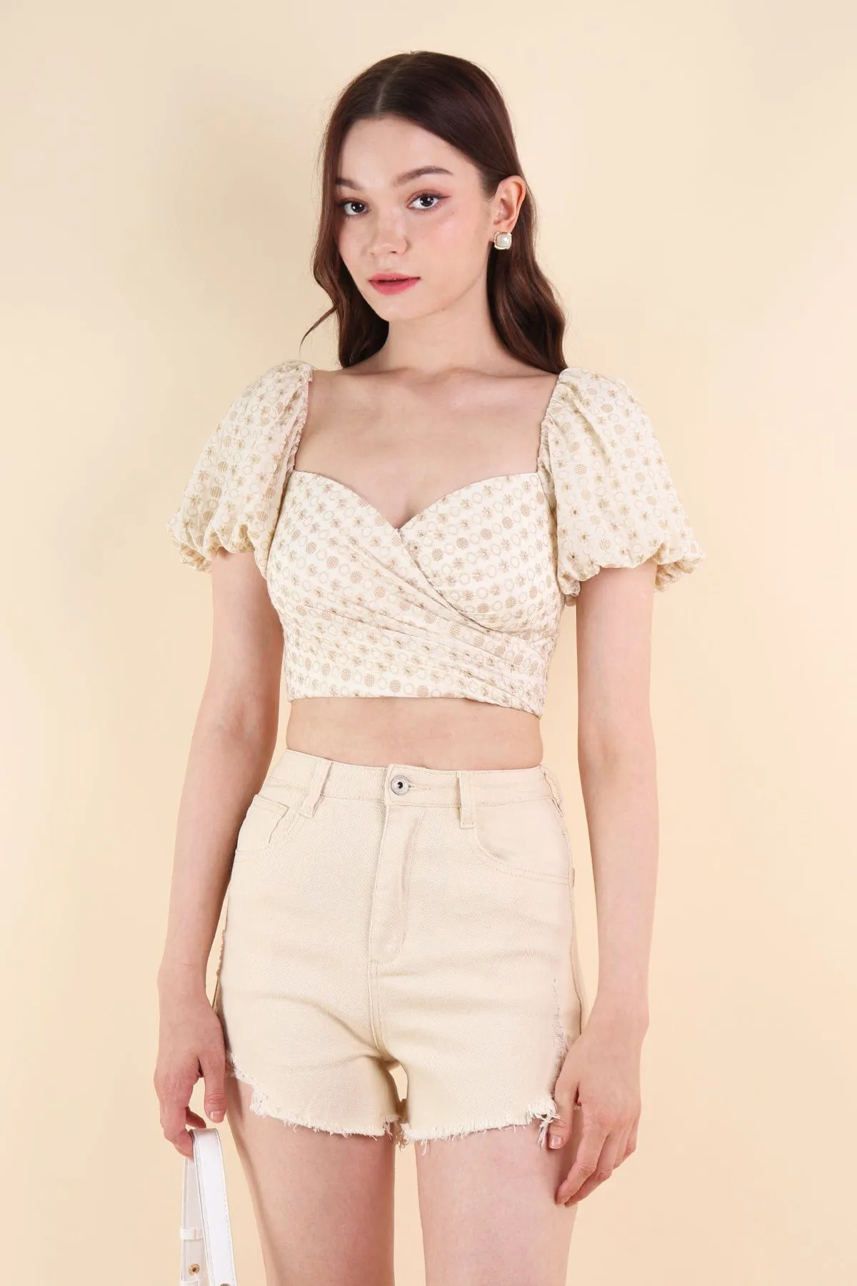 ELIA EYELET PUFF SLEEVE TOP IN OAT