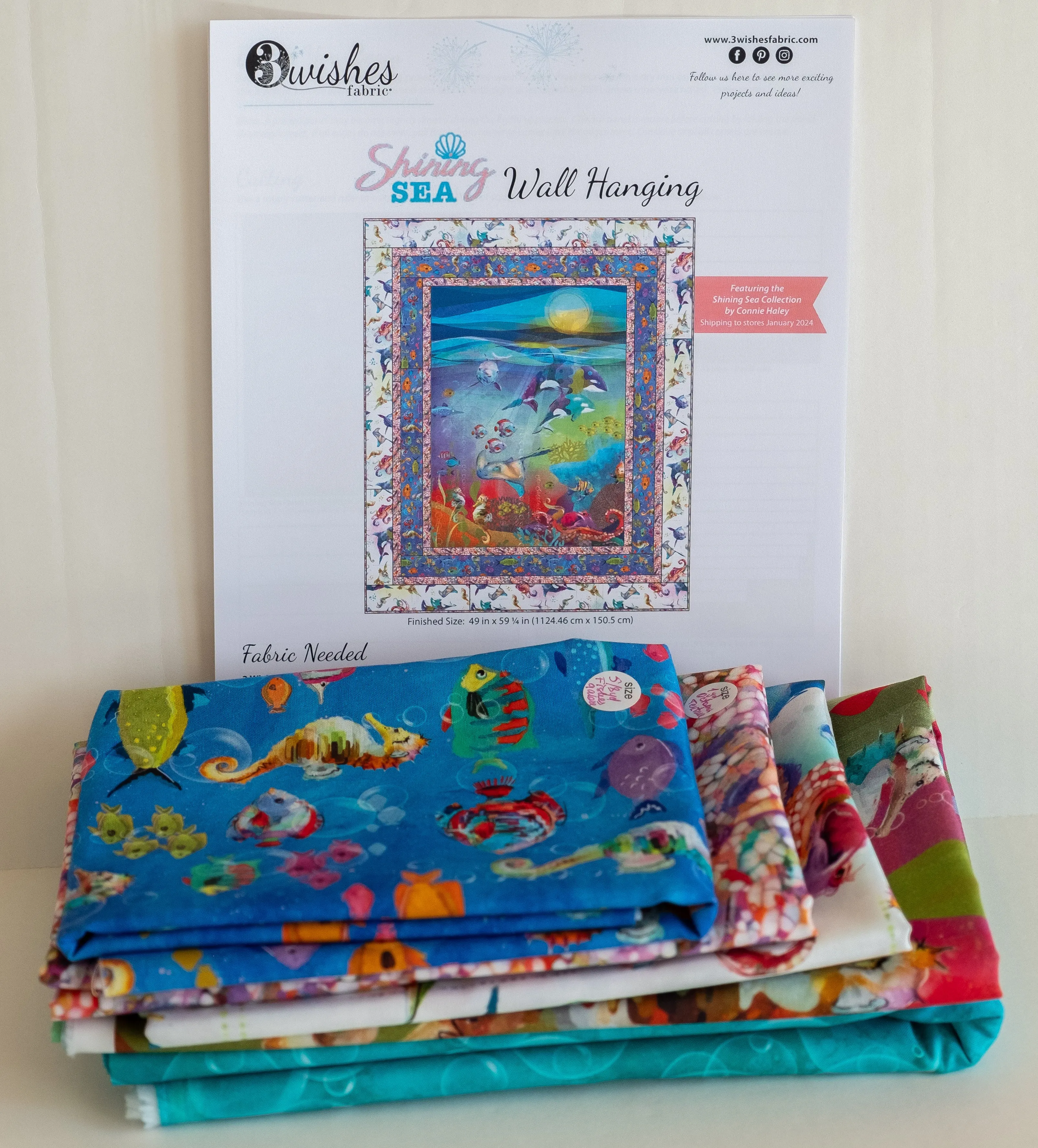 Fabric kit for SHINING SEA Wall Hanging from Shining Sea Collection by Connie Haley from 3 Wishes