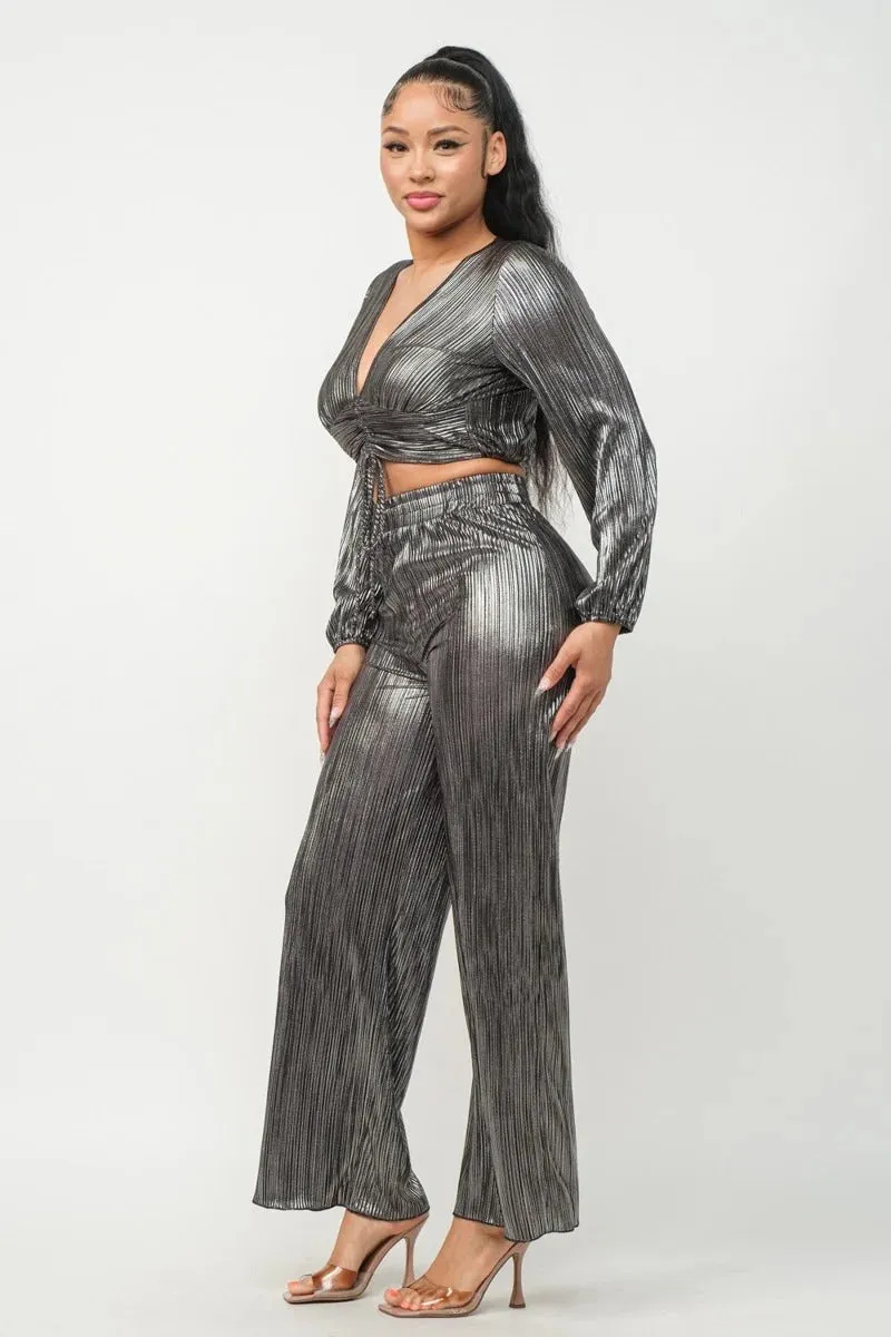 Foil Plisse Pant Set
