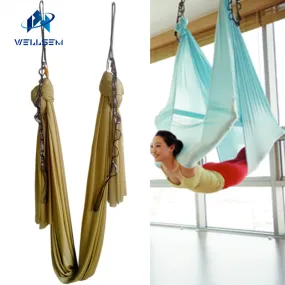 Gold 5m full sets Aerial Yoga Hammock Swing Trapeze AntiGravity Inversion equipment  daisy chain autolock carbiner  ring mount
