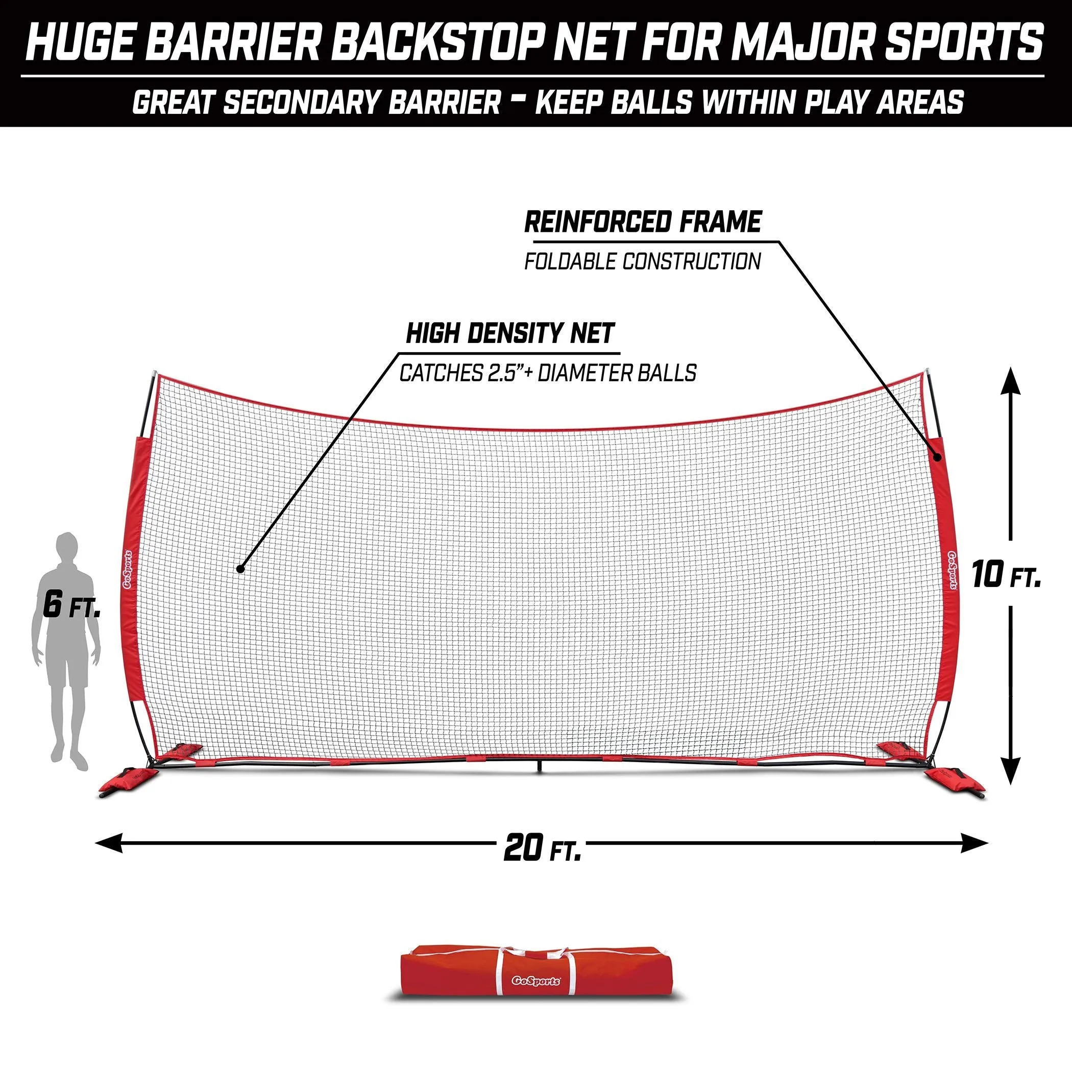 GoSports 20 ft x 10 ft Sports Barrier Net
