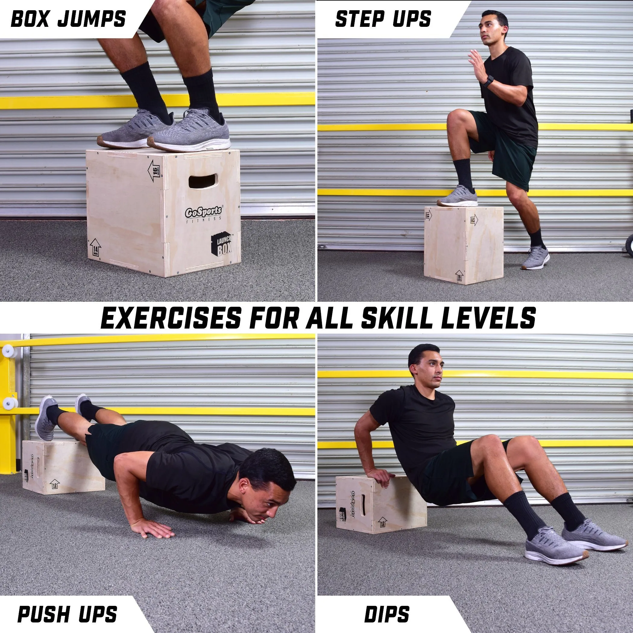 GoSports Fitness Launch Box 3-in-1 Adjustable Height Wood Plyo Jump Box for Exercises of All Skill Levels - Small