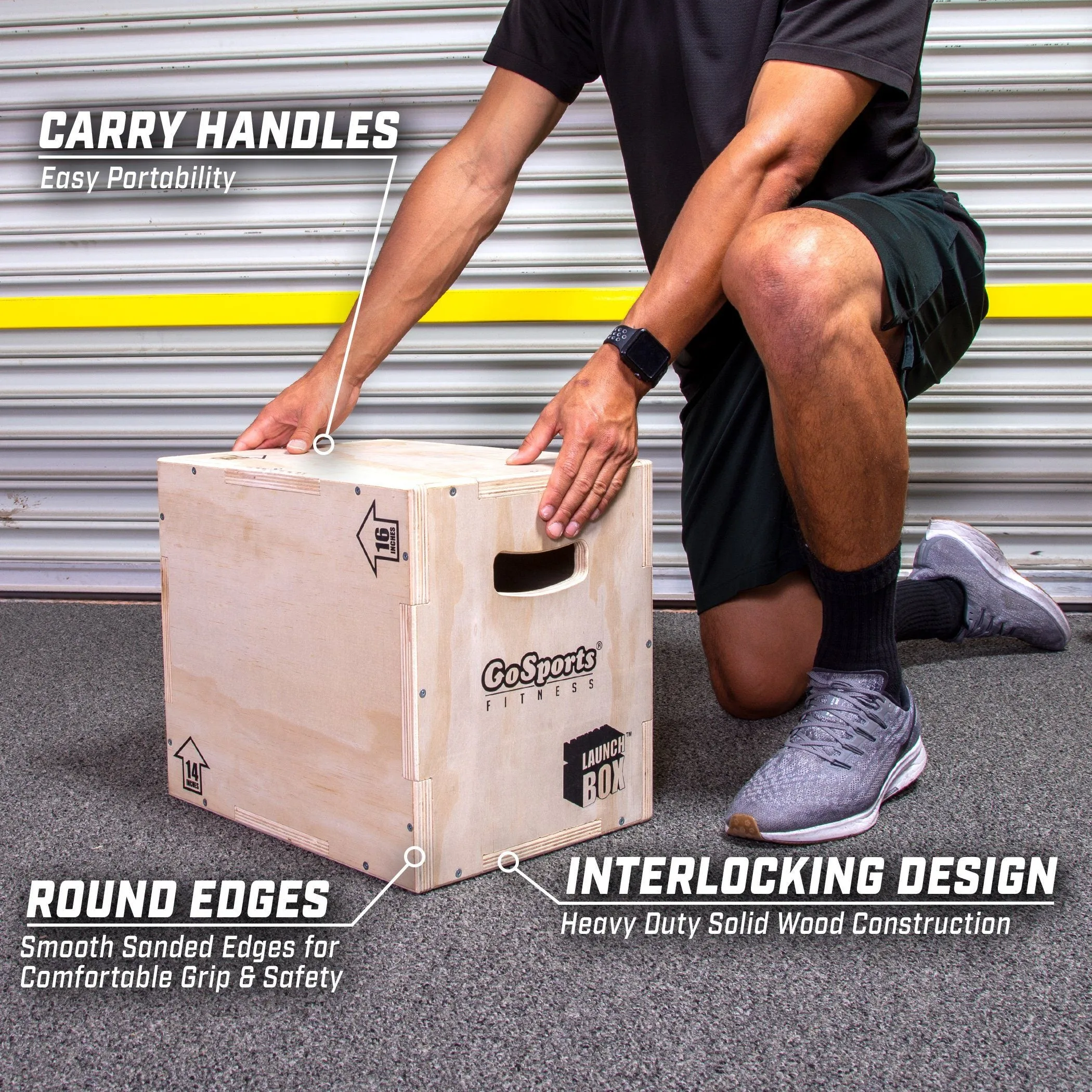 GoSports Fitness Launch Box 3-in-1 Adjustable Height Wood Plyo Jump Box for Exercises of All Skill Levels - Small