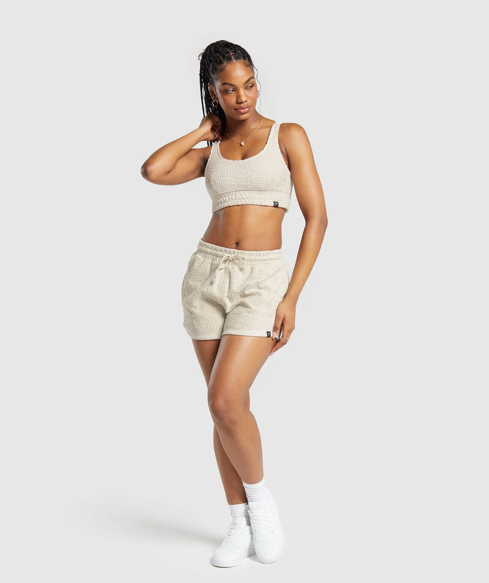 Gymshark Monogram Towelling Bralette - Pebble Grey