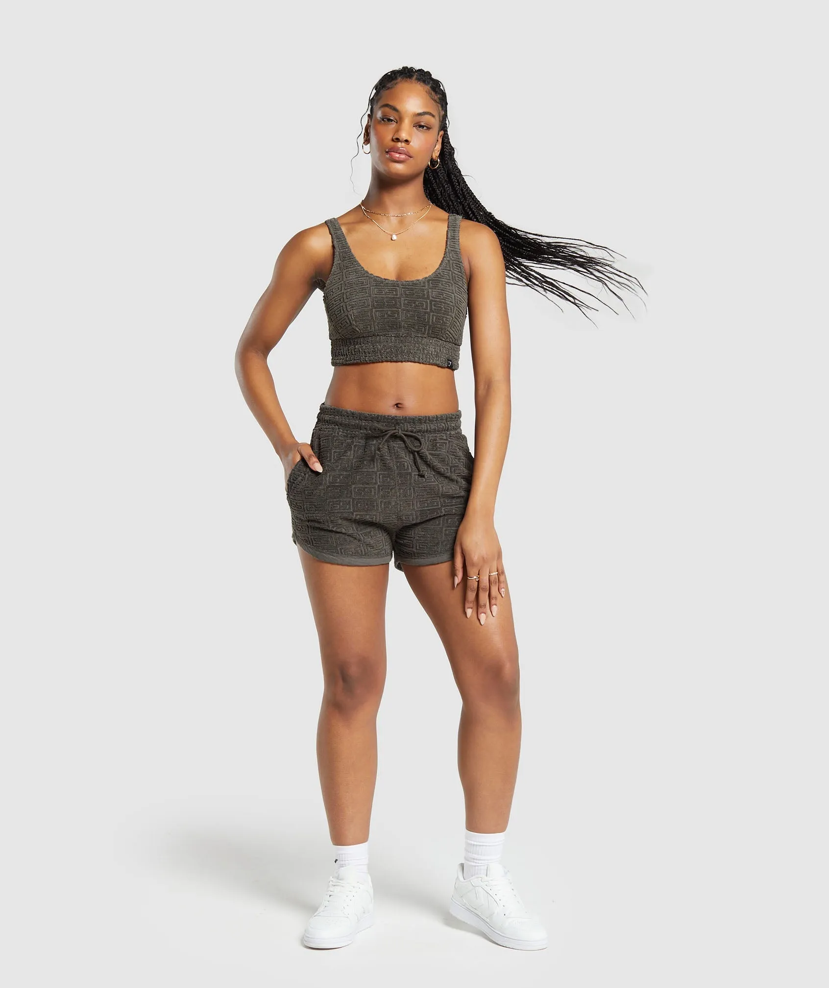 Gymshark Monogram Towelling Bralette - Strength Green